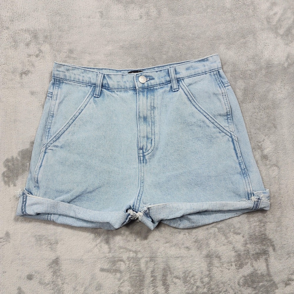 Simple Society Shorts Womens 7/28 Blue Distressed Carpenter Cuffed Light Wash